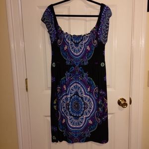 Black & Blue, Paisley Knit Dress, by Snap in 2X. Cap sleeve